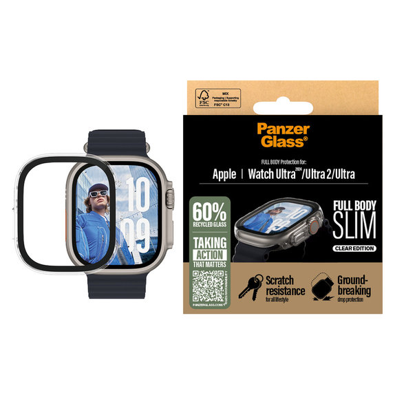 Sticlă securizată Full Body Slim pentru Apple Watch Ultra 2024/Ultra 2/Ultra, Transparent, PanzerGlass