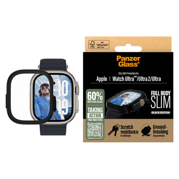 Sticlă securizată Full Body Slim pentru Apple Watch Ultra 2024/Ultra 2/Ultra, Negru, PanzerGlass