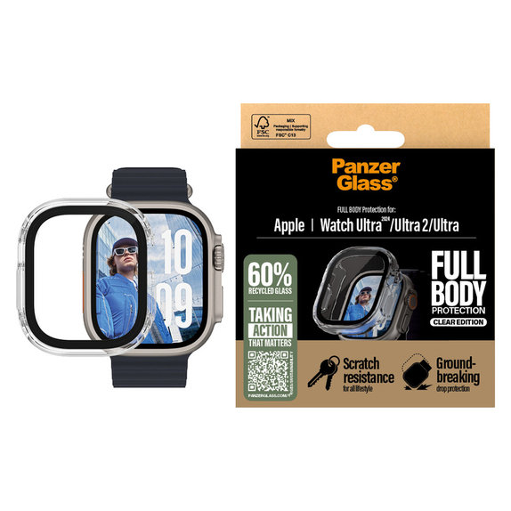Sticlă securizată Full Body pentru Apple Watch Ultra 2024/Ultra 2/Ultra, Transparent, PanzerGlass