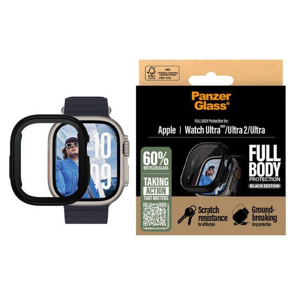 Sticlă securizată Full Body pentru Apple Watch Ultra 2024/Ultra 2/Ultra, Negru, PanzerGlass