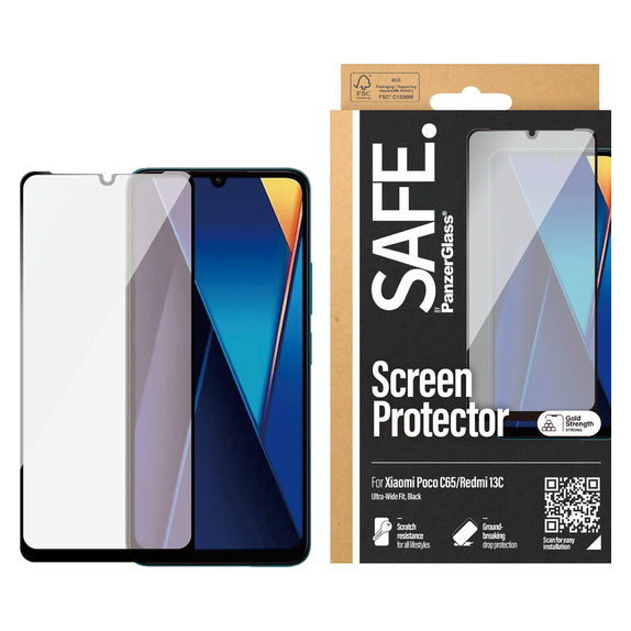 Sticlă securizată UWF pentru Xiaomi Redmi 13C 5G, Negru, SAFE by PanzerGlass
