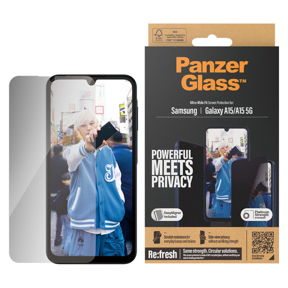 Sticlă securizată UWF Privacy cu aplicator pentru Samsung Galaxy A15/A15 5G, Negru, PanzerGlass