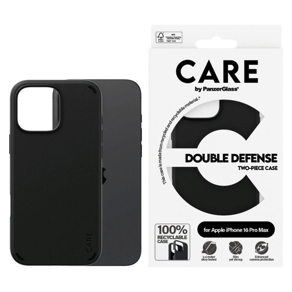 Husă Double Defense pentru iPhone 16 Pro Max, Negru, CARE