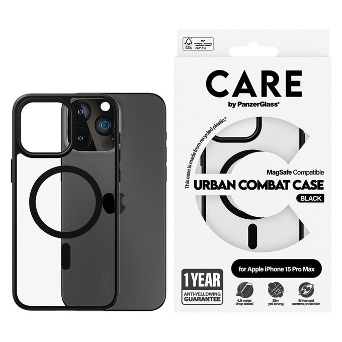 Caz Urban Combat cu MagSAFE by PanzerGlass pentru iPhone 15 Pro Max, Negru, PanzerGlass