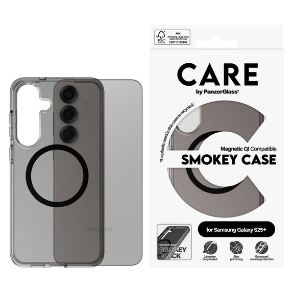 Caz Smokey cu QI negru pentru Samsung Galaxy S25+, Negru, PanzerGlass