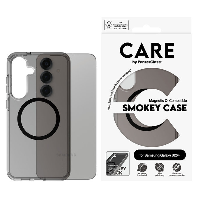 Caz Smokey cu QI negru pentru Samsung Galaxy S25+, Negru, PanzerGlass