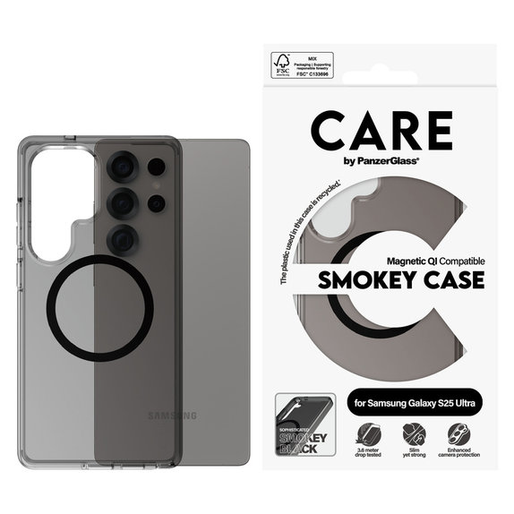 Caz Smokey cu QI negru pentru Samsung Galaxy S25 Ultra, Negru, PanzerGlass