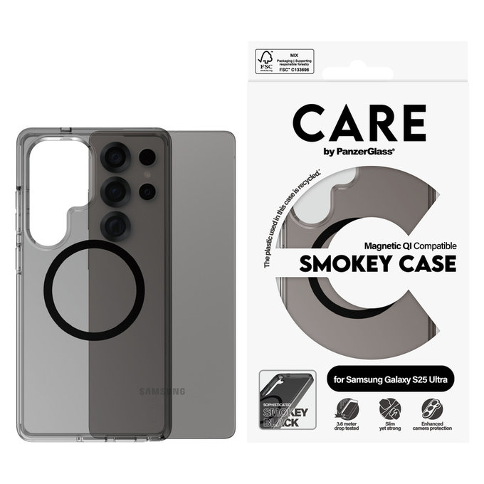 Caz Smokey cu QI negru pentru Samsung Galaxy S25 Ultra, Negru, PanzerGlass
