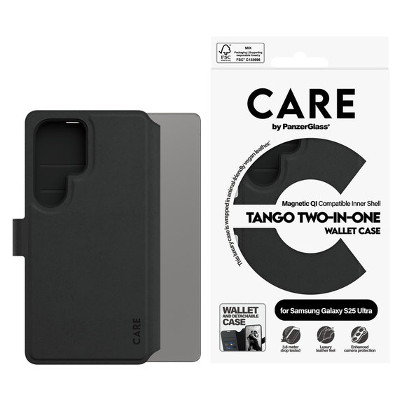 Caz Wallet Tango Two-In-One cu QI pentru Samsung Galaxy S25 Ultra, Negru, PanzerGlass