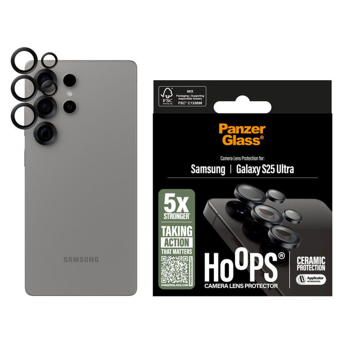 Protecție lentile cameră Hoops Ceramic pentru Samsung S25 Ultra, Negru, PanzerGlass
