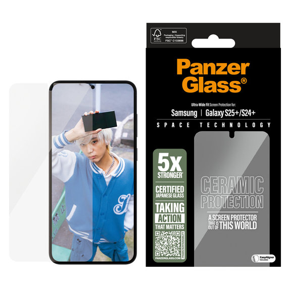 Sticlă securizată UWF Ceramic cu aplicator pentru Samsung Galaxy S25+, Transparent, PanzerGlass