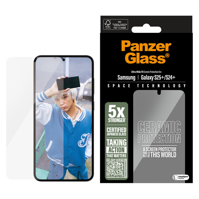 Sticlă securizată UWF Ceramic cu aplicator pentru Samsung Galaxy S25+, Transparent, PanzerGlass