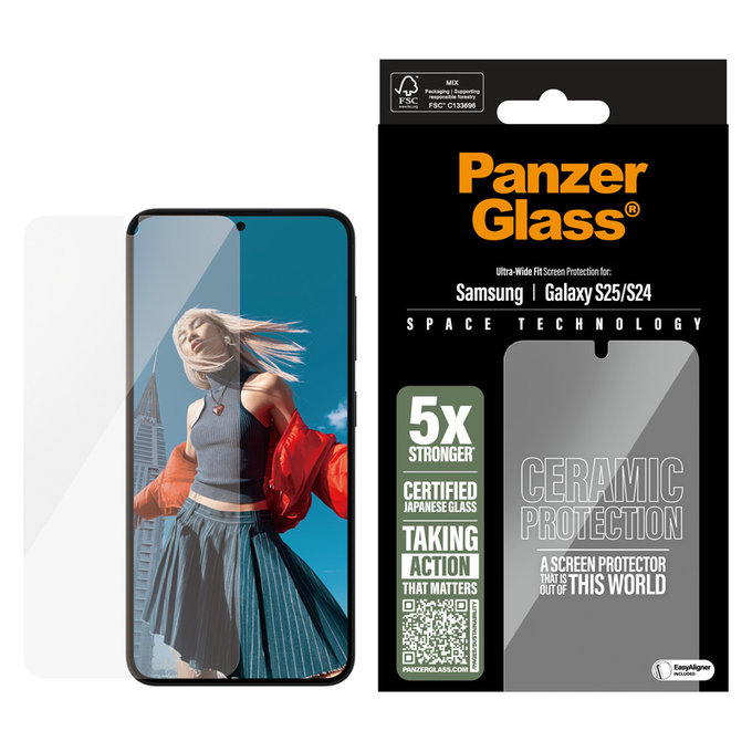 Sticlă securizată UWF Ceramic cu aplicator pentru Samsung Galaxy S25, Transparent, PanzerGlass