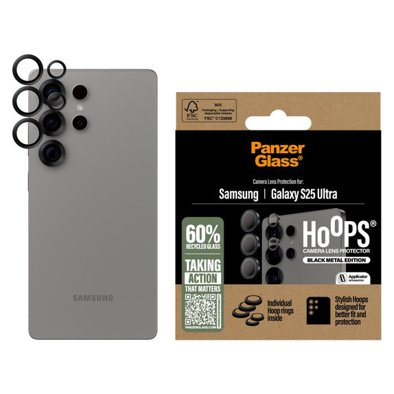 Protecție lentile cameră Hoops pentru Samsung S25 Ultra, Negru, PanzerGlass