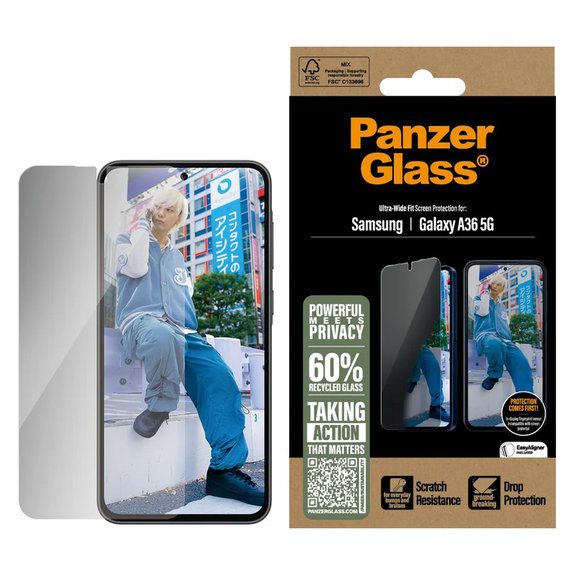 Sticlă securizată UWF Privacy pentru Samsung Galaxy A36 5G, Transparent, PanzerGlass
