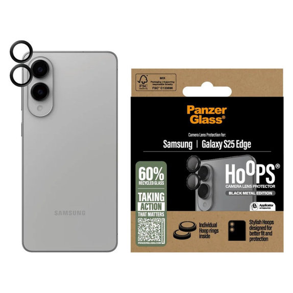 Protecție lentile cameră Hoops pentru Samsung S25 Edge, Negru, PanzerGlass