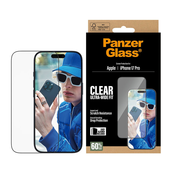 Sticlă securizată UWF cu aplicator pentru iPhone 17 Pro, Negru, PanzerGlass