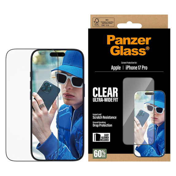 Sticlă securizată UWF cu aplicator pentru iPhone 17 Pro, Negru, PanzerGlass