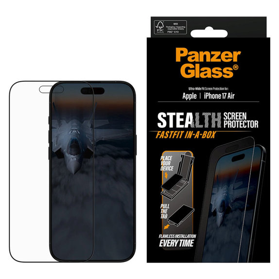 Sticlă securizată UWF Stealth cu Fastfit pentru iPhone 17 Air, Negru, PanzerGlass