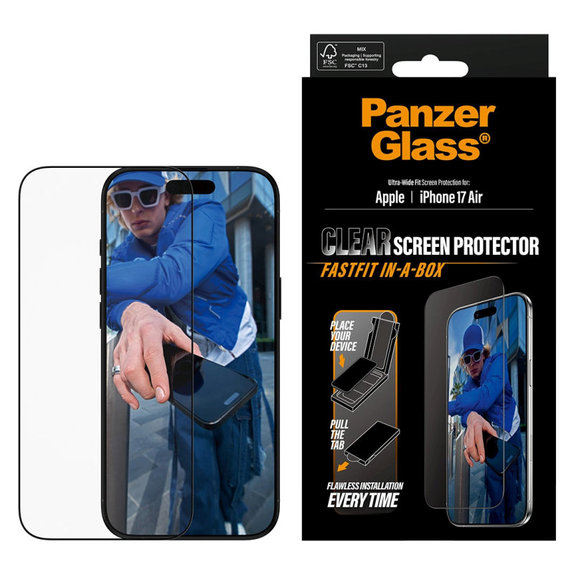 Sticlă securizată UWF cu Fastfit pentru iPhone 17 Air, Negru, PanzerGlass