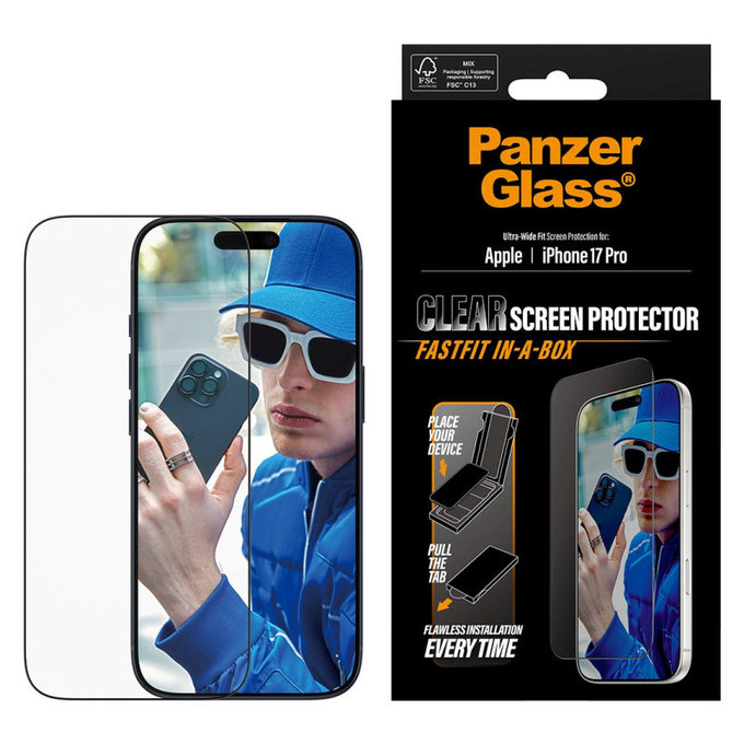 Sticlă securizată UWF cu Fastfit pentru iPhone 17 Pro, Negru, PanzerGlass