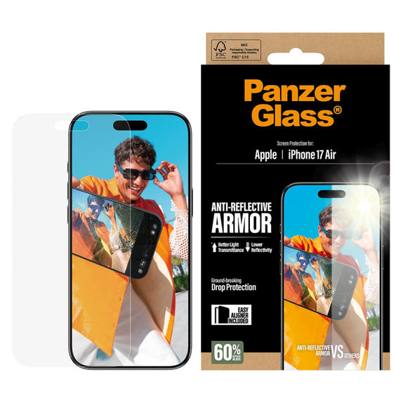 Sticlă securizată Anti-Reflective cu aplicator pentru iPhone 17 Air, Negru, PanzerGlass