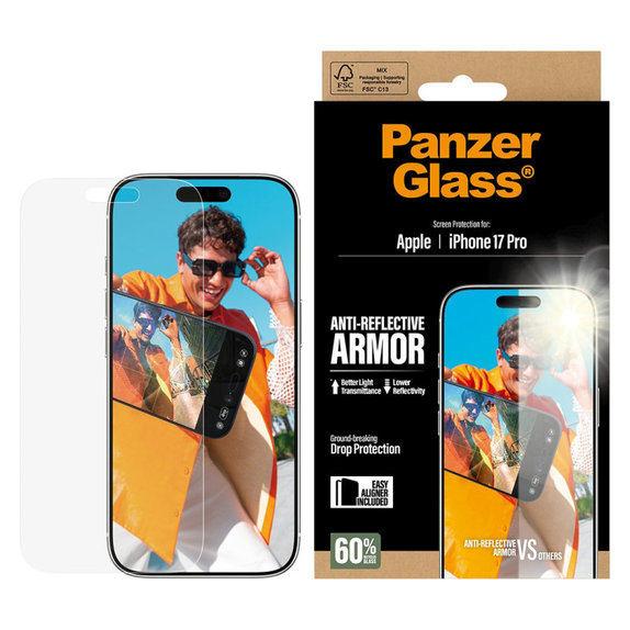 Sticlă securizată Anti-Reflective cu aplicator pentru iPhone 17 Pro, Negru, PanzerGlass