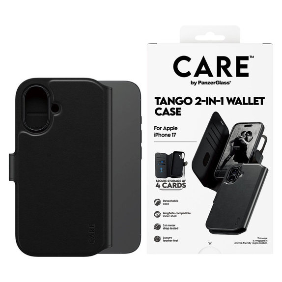Husă Wallet Tango Two-In-One cu MagSafe pentru iPhone 17, Negru, CARE