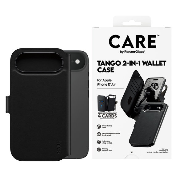 Caz Wallet Tango Two-In-One cu MagSAFE by PanzerGlass pentru iPhone Air, Negru, PanzerGlass