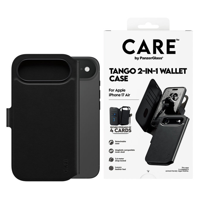 Caz Wallet Tango Two-In-One cu MagSAFE by PanzerGlass pentru iPhone Air, Negru, PanzerGlass
