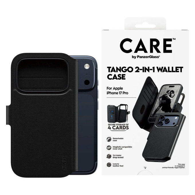Husă Wallet Tango Two-In-One cu MagSafe pentru iPhone 17 Pro, Negru, CARE