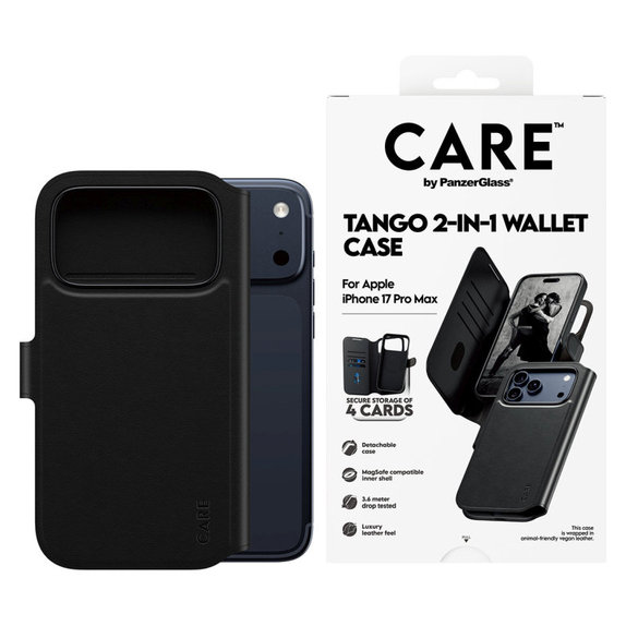 Caz Wallet Tango Two-In-One cu MagSafe pentru iPhone 17 Pro Max, negru, PanzerGlass