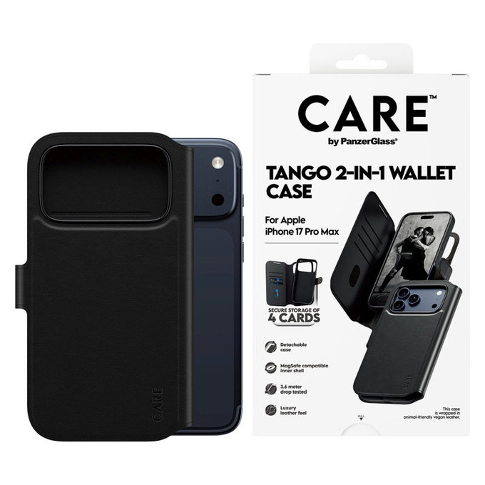 Caz Wallet Tango Two-In-One cu MagSafe pentru iPhone 17 Pro Max, negru, PanzerGlass