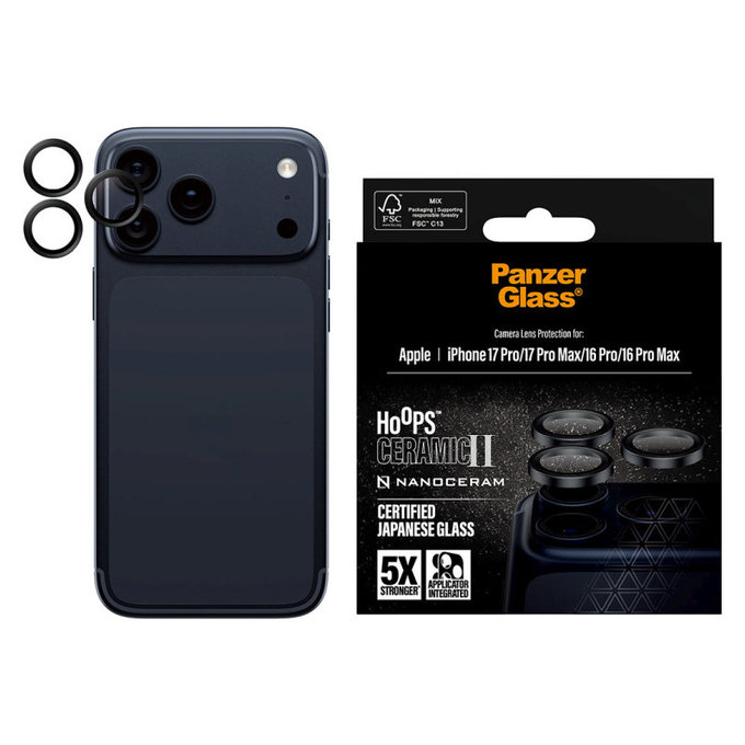 Protecție lentilă Hoops Ceramic II pentru iPhone 17 Pro Max/17 Pro/16 Pro Max/16 Pro, negru, PanzerGlass