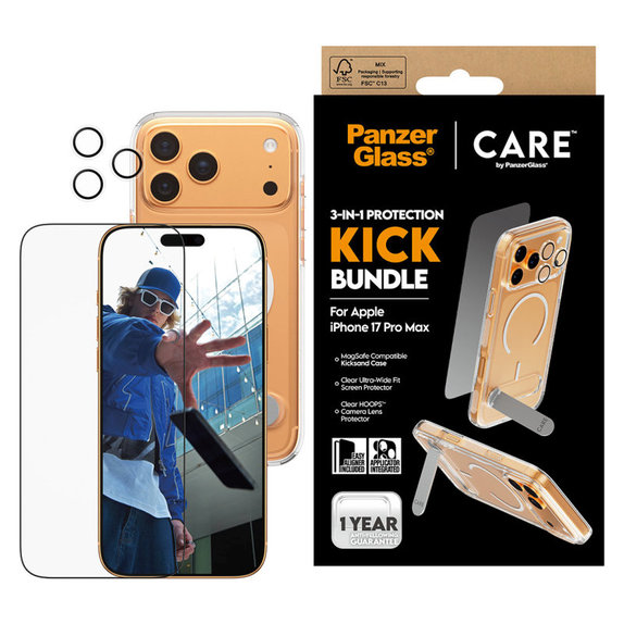 Bundle 3 în 1 Kick pentru iPhone 17 PMax, PanzerGlass