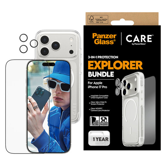 Bundle 3 în 1 Explorer pentru iPhone 17 Pro, PanzerGlass