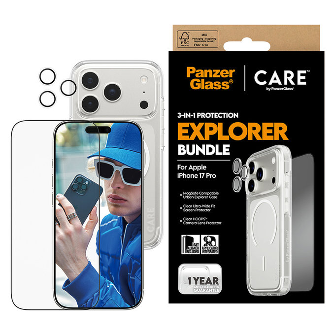 Bundle 3 în 1 Explorer pentru iPhone 17 Pro, PanzerGlass