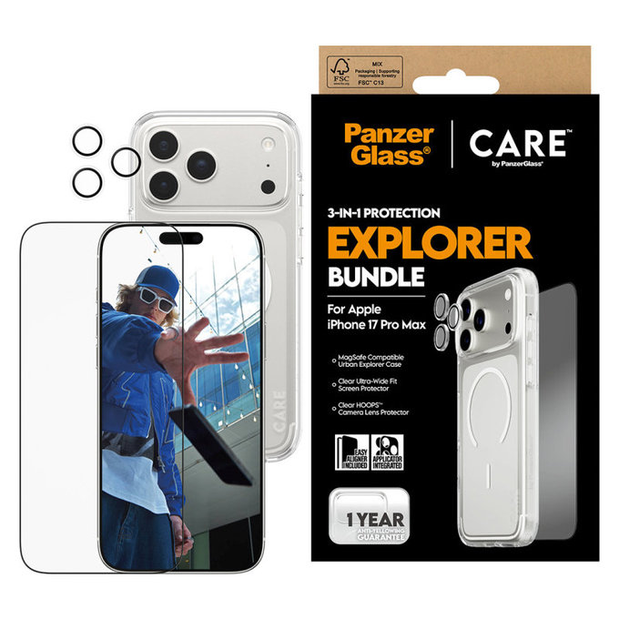 Bundle 3 în 1 Explorer pentru iPhone 17 PMax, PanzerGlass