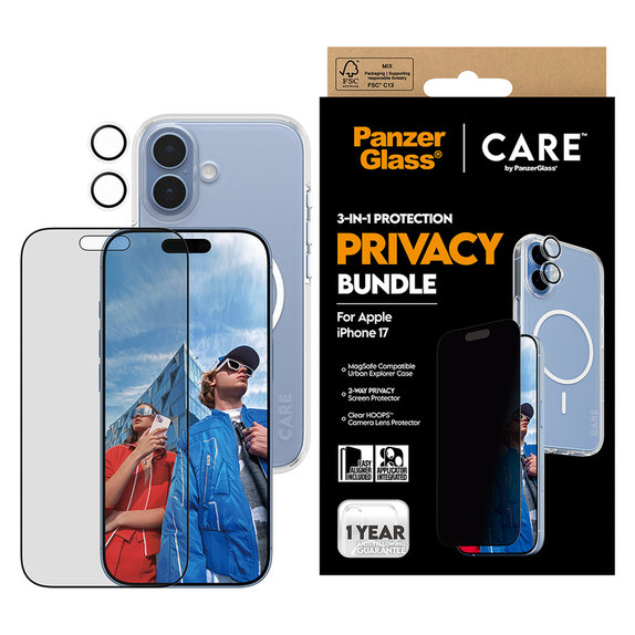 Bundle 3 în 1 Privacy pentru iPhone 17, PanzerGlass