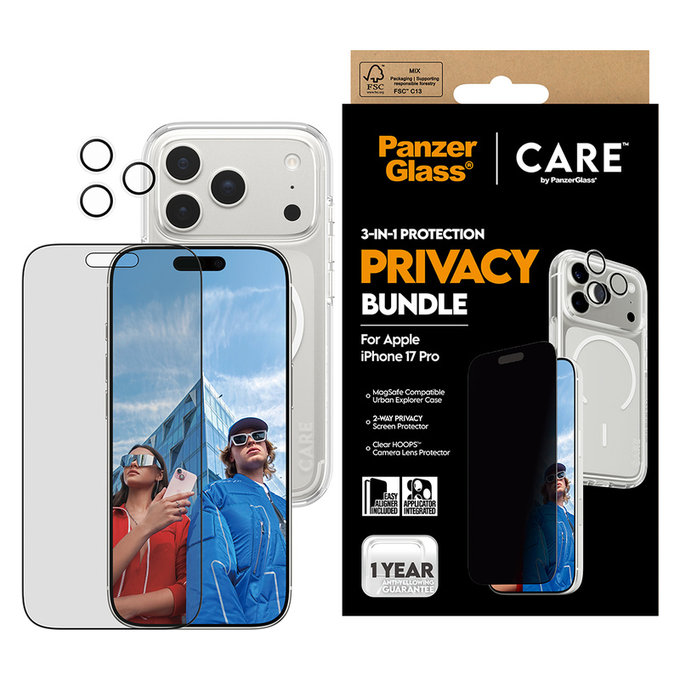 Bundle 3 în 1 Privacy pentru iPhone 17 Pro, PanzerGlass