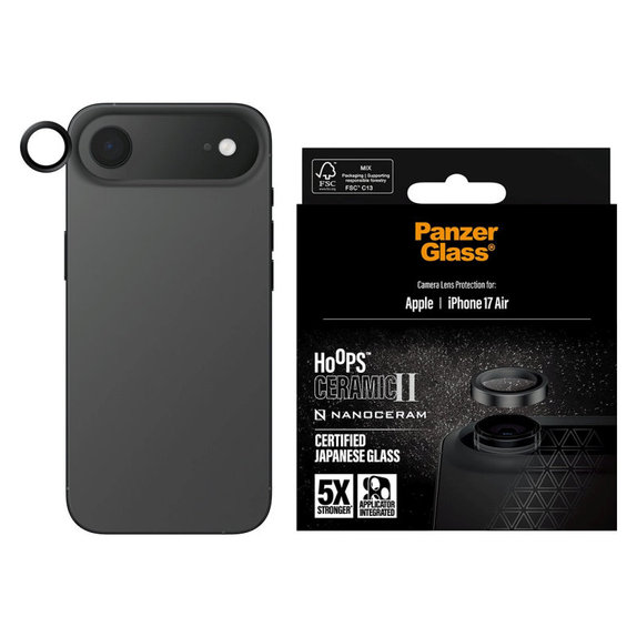 Protecție lentile cameră Hoops Ceramic II pentru iPhone 17 Air, Negru, PanzerGlass