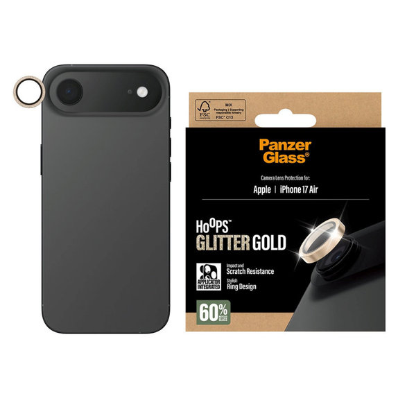 Protecție lentile cameră Hoops pentru iPhone 17 Air, Glitter Gold, PanzerGlass