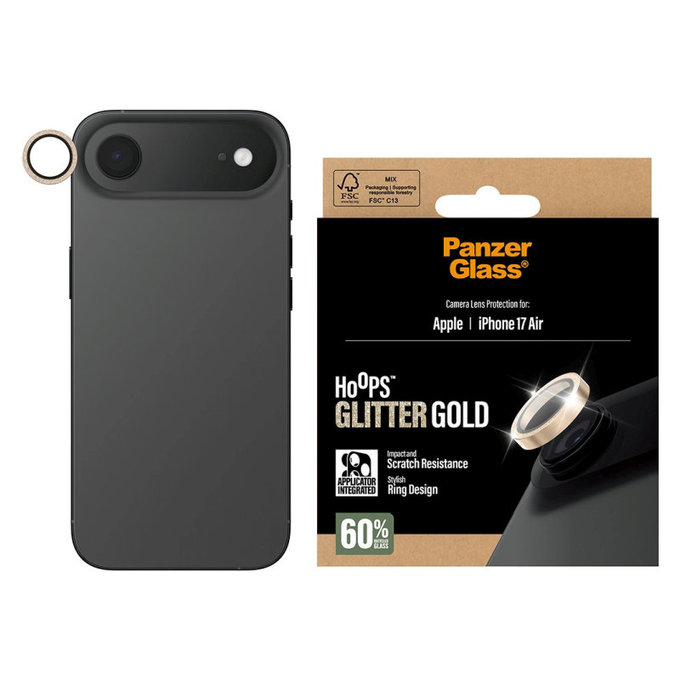 Protecție lentile cameră Hoops pentru iPhone 17 Air, Glitter Gold, PanzerGlass