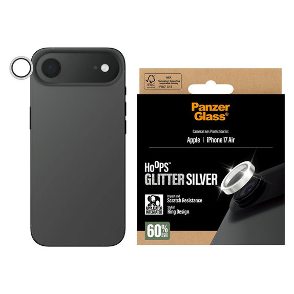 Protecție lentile cameră Hoops pentru iPhone 17 Air, Glitter Silver, PanzerGlass