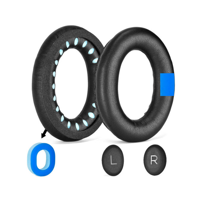 Perne de schimb pentru Bose QC25, QC35, QC45, Spumă cu memorie + piele PU, Negru, Gel răcoritor, 1 pereche