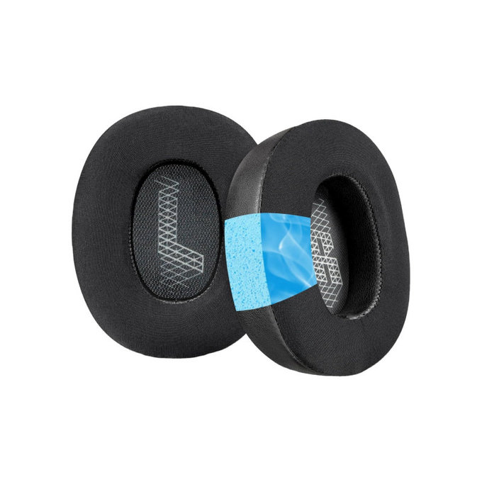 Perne de schimb pentru JBL Live 650, 660, E65, Spumă cu memorie + Piele + Textil, Negru, Gel răcoritor, 1 pereche