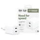 Adaptor de călătorie Grand Prix 2x USB-C, GaN, 45 W PD, Alb-argintiu, empower