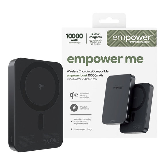 PowerBank wireless 10000 mAh, 20 W, compatibilă cu MagSafe, Qi2/USB-C, Space Black, empower