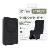 PowerBank wireless 5000 mAh cu suport rotativ, 20 W, compatibilă cu MagSafe, Qi2/USB-C, Space Black, empower