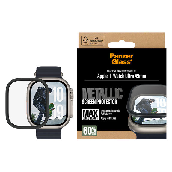 Sticlă securizată UWF METALLIC pentru Apple Watch Ultra 49 mm, Negru, PanzerGlass